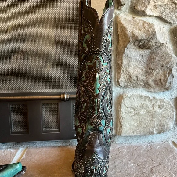 Corral Turquoise and Brown  Floral Boots7.5M - Picture 4 of 10